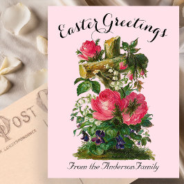 Roze Bloemenkruis Easter Religious Briefkaart