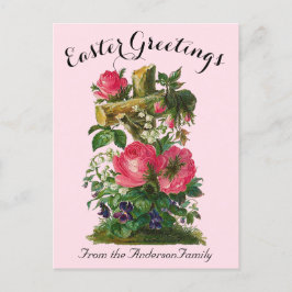 Roze Bloemenkruis  Easter Religious Briefkaart