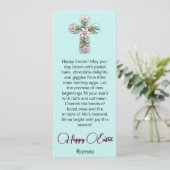 Roze Bloemenkruis Happy Easter Kaart (Staand voorkant)