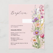 Roze bloemenkruis meisje Doop uitnodiging (Voorkant)