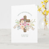 Roze Bloemenkruis Meisjes Bautizo Bautismo Doop Kaart (Gele Bloem)