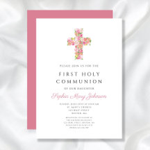 Roze bloemenkruis religieus meisje eerste communie