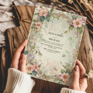  roze bloemenkunst nouveau bruiloft kaart