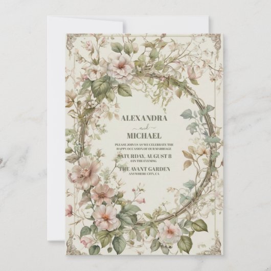  roze bloemenkunst nouveau bruiloft kaart (Voorkant)