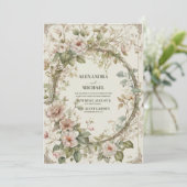 roze bloemenkunst nouveau bruiloft kaart (Staand voorkant)