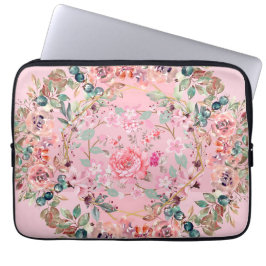 Roze Bloemenkunst, Roze Bloemenkrans Laptop Sleeve