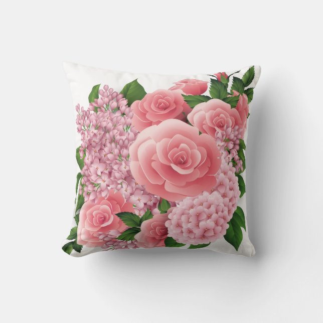 Roze bloemenkussen | Worpkussen 40x40 cm Kussen (Voorkant)