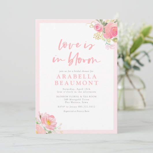 Roze bloemenliefde is in bloei Vrijgezellenfeest Kaart (Staand voorkant)