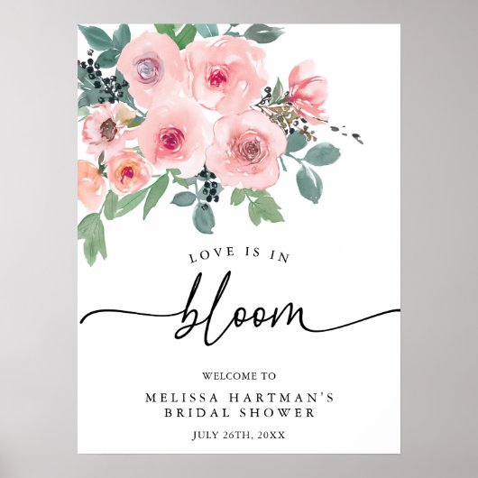 Roze Bloemenliefde is in bloei Vrijgezellenfeest w Poster (Voorkant)