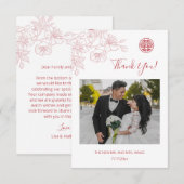 Roze Bloemenlijn Art Photo Wedding Dank u Bedankkaart (Voorkant / Achterkant)