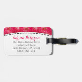 Roze bloemenlilly pilly patroon genaamd bagagelabe bagagelabel (Achterkant horizontaal)