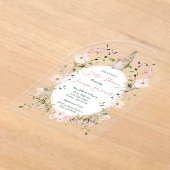Roze Bloemenlint Baby Bunny Baby shower Acryl Uitnodigingen (Laagn)