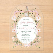 Roze Bloemenlint Baby Bunny Baby shower Acryl Uitnodigingen (Voorkant)