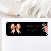 Roze bloemenlint bruidsfeest retouradres etiket (Insitu)