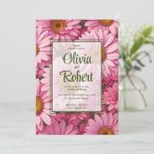 Roze bloemenmadeliefjes retro roze bloemen Trouwen Kaart (Staand voorkant)