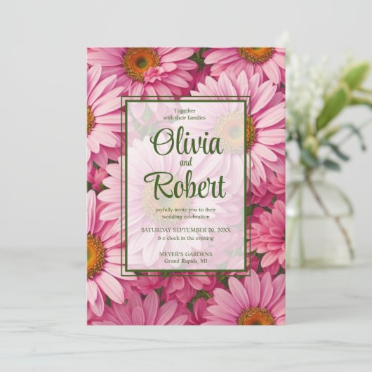 Roze bloemenmadeliefjes retro roze bloemen Trouwen Kaart (Staand voorkant)