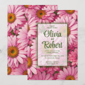 Roze bloemenmadeliefjes retro roze bloemen Trouwen Kaart (Voorkant / Achterkant)