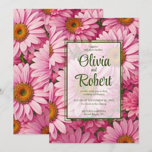 Roze bloemenmadeliefjes retro roze bloemen Trouwen Kaart (Voorkant / Achterkant)