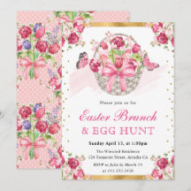 Roze bloemenmand en vlinders Pasen brunch