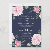 Roze Bloemenmarine achtergrond bruiloft uitnodigin Kaart (Voorkant)