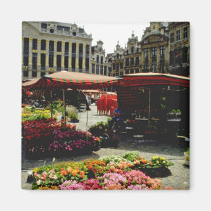 Roze bloemenmarkt op hoofdplein, Brussel, Belgi Magneet