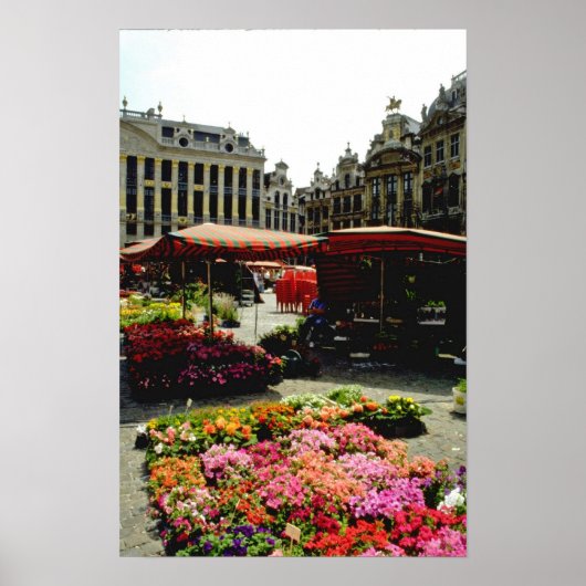 Roze bloemenmarkt op hoofdplein, Brussel, Belgi Poster (Voorkant)