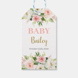 Roze bloemenmeisje baby shower cadeaulabel