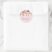 Roze bloemenmeisje baby shower dank u gunst ronde sticker (Tas)