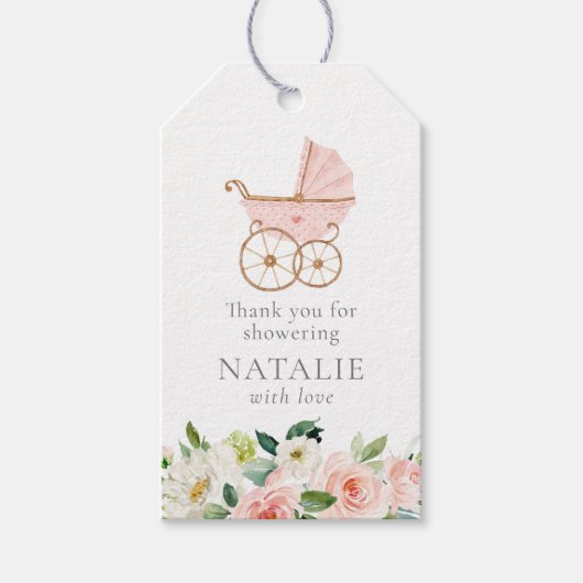 Roze Bloemenmeisje Baby shower Favor Tag Cadeaulabel (Voorkant)