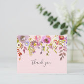 Roze bloemenmeisje baby shower gedicht bedankt briefkaart (Staand voorkant)