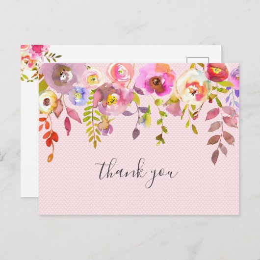 Roze bloemenmeisje baby shower gedicht bedankt briefkaart (Voorkant / Achterkant)