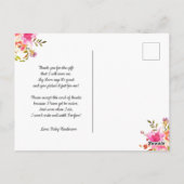 Roze bloemenmeisje baby shower gedicht bedankt briefkaart (Achterkant)
