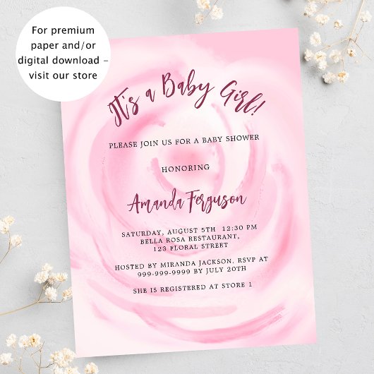 Roze bloemenmeisje budget baby shower uitnodiging