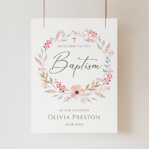 Roze bloemenmeisje doop poster
