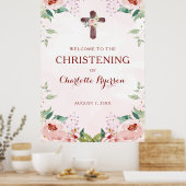 Roze Bloemenmeisje doopfeest welkom Poster (Keuken)