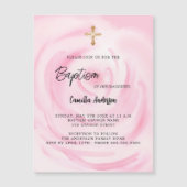 Roze bloemenmeisje luxe doop magnetische uitnodiging (Voorkant)