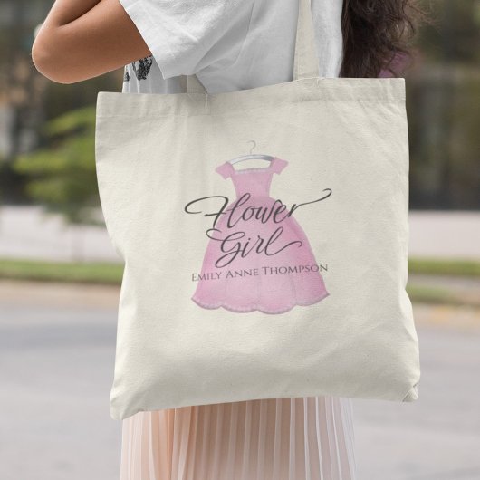Roze Bloemenmeisje Schattigee jurk gepersonaliseer Tote Bag
