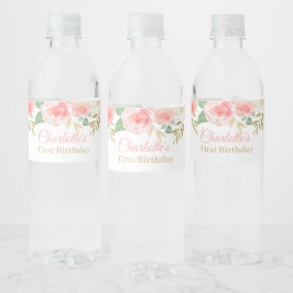 roze bloemenmeisje Verjaardag Waterfles Labels Waterfles Etiket