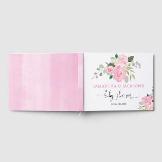 Roze bloemenmeisje waterverf baby shower gastenboek (Volledig)