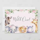 Roze bloemenmeisjes safari babyshower uitnodiging (Achterkant)