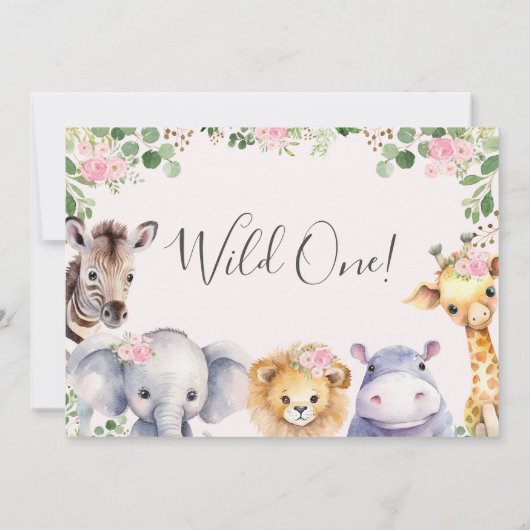 Roze bloemenmeisjes safari babyshower uitnodiging (Achterkant)