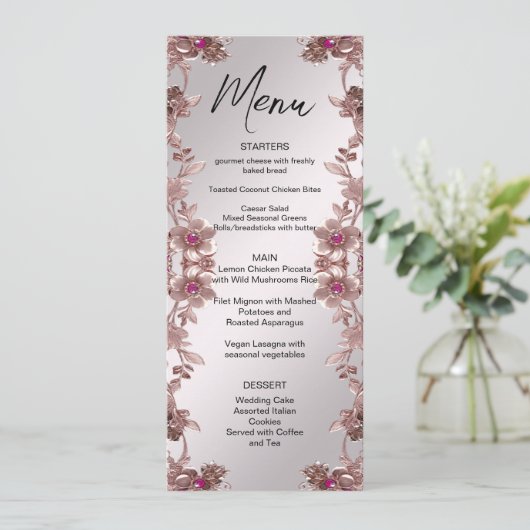 Roze  Bloemenmenu Menu (Staand voorkant)