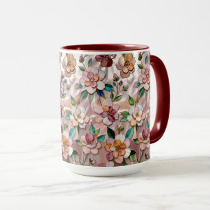 Roze bloemenmok Elegante botanische koffiekop Mok