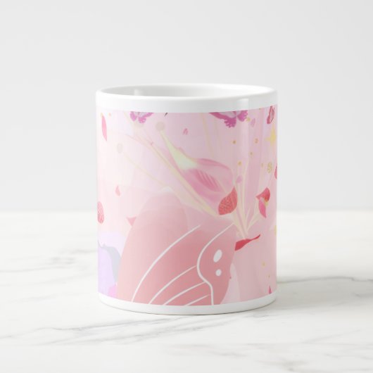 Roze bloemenmok grote koffiekop (Voorkant)