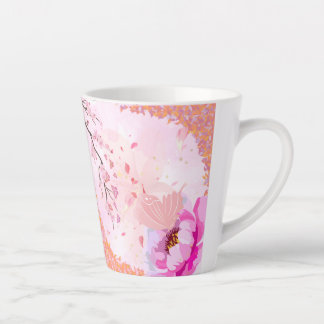 Roze bloemenmok latte mok