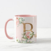 Roze bloemenmonogram B waterverf met naam Mok (Links)