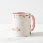 Roze bloemenmonogram Een waterverf met Naam Mok (Voorkant rechts)