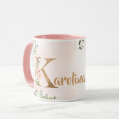 Roze bloemenmonogram K waterverf met Naam Mok (Voorkant links)