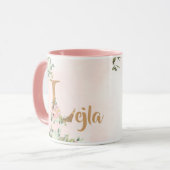 Roze bloemenmonogram L waterverf met Naam Mok (Voorkant links)