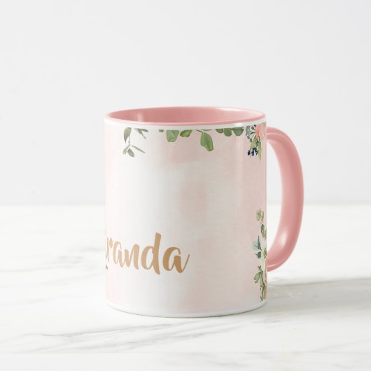 Roze bloemenmonogram M waterverf met Naam Mok (Voorkant rechts)